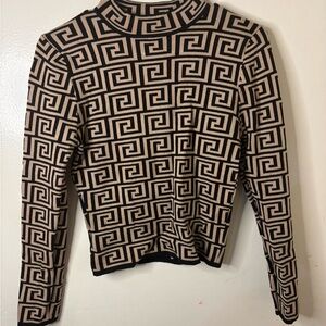 Geometric Patterned Black and Tan Women's Top